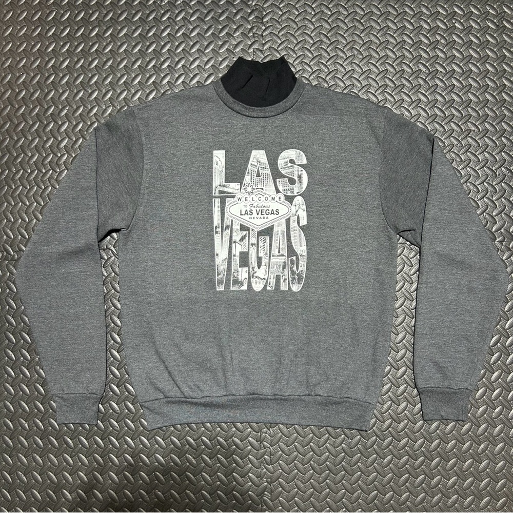 American Apparel Las Vegas Turtleneck Sweatshirt Graphic Print Gray Mens Large